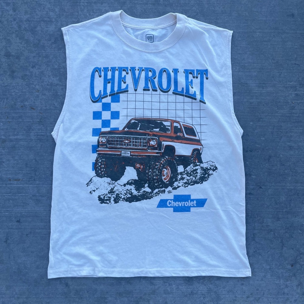 Chevrolet Lifted Truck Graphic Muscle Tee Mens XS White GM Licensed Sleeveless